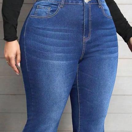 Blue Classic Fashion Flare Pants Comfort Micro Stretch Mid Waist Jeans Women Plus Size Trousers Casual Elastic Gym Sports Pant