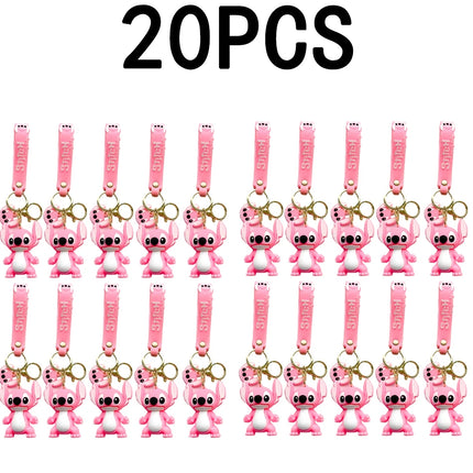 5Set 20PCS Wholesale Stitch Disney Keychain Figure Toy Cute Supple Cartoon Character Toy Keychain Pendant Fan Kid Birthday Gifts
