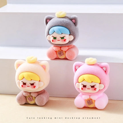 Blind box 10pcs Cat Boy Labubu Lovely Anime Flocked Action Figure Decorative Pendant Desktop Kawaii Dolls Car Ornaments Toy Gift