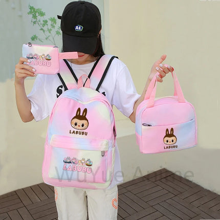 3Pcs/set Cartoon Printed Backpack with Lunch Bag Pencil Case Boy Girl Knapsack Teenage Student Large Capacity Colorful Bookbag
