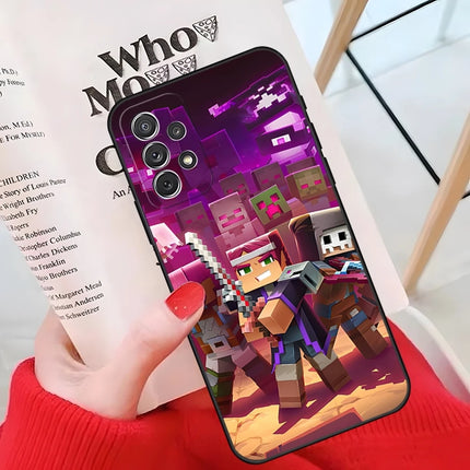 MINISO-Cute M-Minecraft Block World Phone Case For Samsung Galaxy A55 A54 A53 A52 A34 S24 S25 FE Ultra S23 Cover