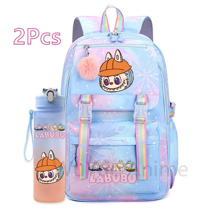 2Pcs/set Cute Cartoon Backpack with 750Ml Outdoor Sports Water Bottle Student Girl Boy Schoolbag Large Capacity Travel Bag Gift