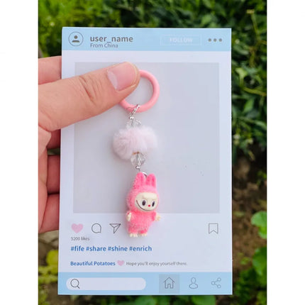 New Mini Standing and sitting postures Monster Car Keychain Flocking doll Bag Cell Phone Charm Pendant Backpack Decoration Gift