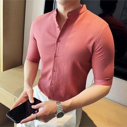 2024 Summer New Chinese Style Linen Shirts Men's Half sleeve Stand-Up Collar Linen Cotton Business Casual Slim Versatile Shirts