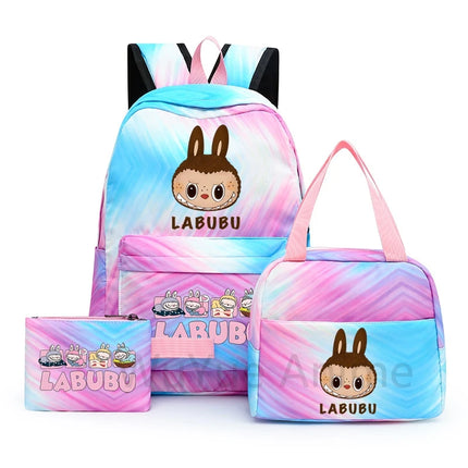 3Pcs/set Cartoon Printed Backpack with Lunch Bag Pencil Case Boy Girl Knapsack Teenage Student Large Capacity Colorful Bookbag