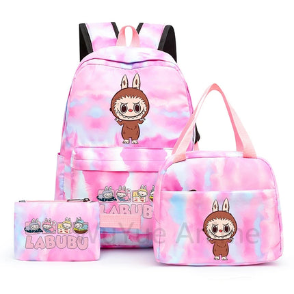 3Pcs/set Cartoon Printed Backpack with Lunch Bag Pencil Case Boy Girl Knapsack Teenage Student Large Capacity Colorful Bookbag