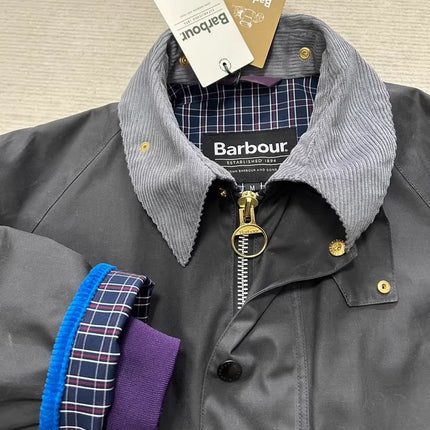 B@r Flower MOUNTAIN Waxed Jacket, Contrasting Jacket, Grey Collar