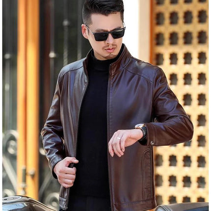 Men's Leather Jacket Spring Autumn Casual Standing Collar Highend Stylish Coats Young Trendy Slim Motorcycle Punk Gothic Jacket