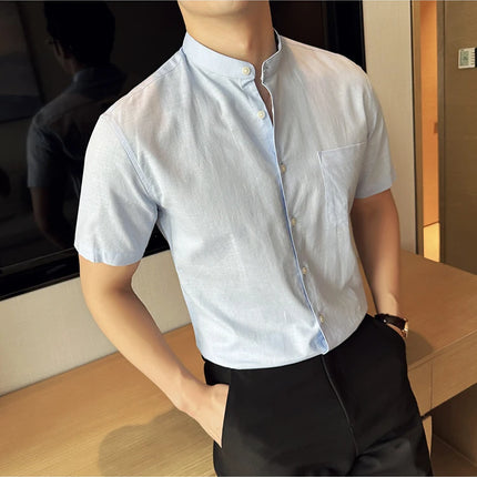 Summer New Chinese Style Linen Cotton Shirts Men's Standing Collar Short Sleeved Thin Breathable Shirt Tops Streetwear 4XL-M