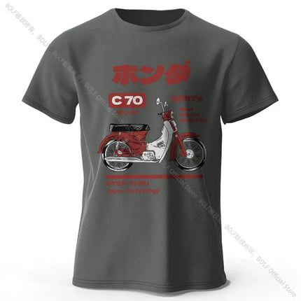 Japanese Retro Motorcycle Print 100% Cotton T-Shirt, Soft & Breathable Round Neck Short Sleeve Tee, Unisex Vintage Style