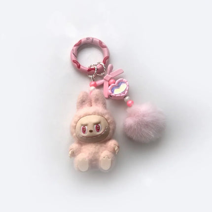 LAFUFU Kawaii Mini Keychains Flocking Backpack Pendant Key Chain LA-BU-BU Pendant Doll Cute Backpack Pendant Gifts for Girls