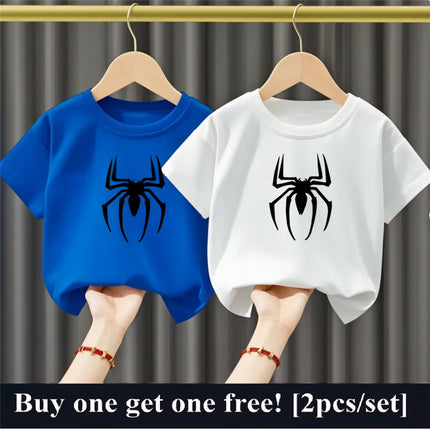 2pcs/Set Summer Boys Cotton T Shirt Two Piece Set Cartoon Spider Kids Casual Outfits Child Best Friend Short Sleeved Party Tops