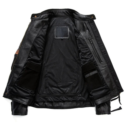 2025 first-layer cowhide, genuine leather jacket, stand-up collar trendy jacket, protective rider