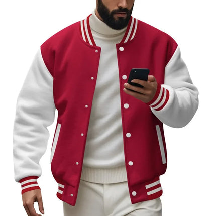 Men's Autumn and Winter Flight Jacket Baseball Jersey Velvet Loose Casual Stand-up Jacket Men Varsity Jacket Coat for Men