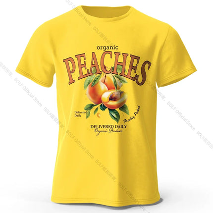 Lightweight Yellow Peach Graphic Tee 100% Cotton - Delicate Watercolor Style Breathable & Trendy Summer Top