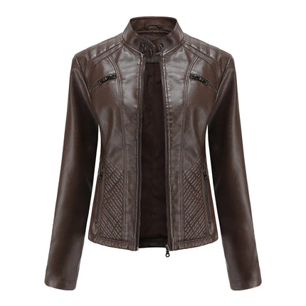 Faux Leather Jacket Women 2025 Spring Autumn Coat Moto Biker Zipper Jacket Woman Outerwears Black Brown Red Pink Coffee XS XXL