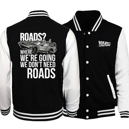 Back To The Future Out Of The Time Mens Suits New Fashion Tops Character Pattern Baseball Coats Fleece Oversized Male Clothing