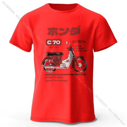 Japanese Retro Motorcycle Print 100% Cotton T-Shirt, Soft & Breathable Round Neck Short Sleeve Tee, Unisex Vintage Style
