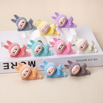 Mini Labubu Lying On The Side Doll Macaron Anime Figurine Model Ornament Cute Blind Bag Keychain Pendant Mini Ornament Kid Gifts