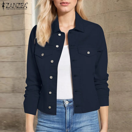 ZANZEA Women Daily Outerwear Long Sleeve Work Wear Casual Solid Color Coats Button Up 2025 Spring Turn-down Collar Thin Jackets
