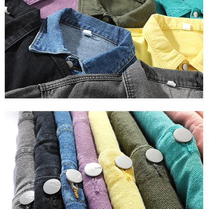 Fashion Casual Denim Jacket Men, Single-breasted Square Collar Long-sleeved Coat, Blue, Green, Gray, Black, Yellow, White,Purple