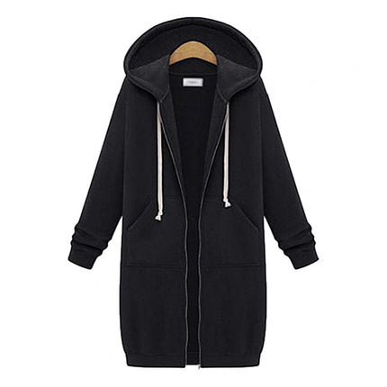 Solid Color Side Pockets Jacket Hoodie Long Sleeve Zipper Closure Drawstring Hooded Sweatshirt Ladies Clothing