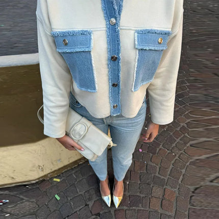 Women Patchwork Fringes Denim Jackets Coats Baggy Long Sleeves Spring Summer Jeans Tops Distressed High Street Elegant Lady Coat