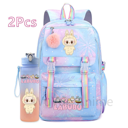 2Pcs/set Cute Cartoon Backpack with 750Ml Outdoor Sports Water Bottle Student Girl Boy Schoolbag Large Capacity Travel Bag Gift
