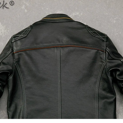 Tcyeek Genuine Leather Jacket Men Top Layer Cowhide Coats Spring Autumn Leather Coat Mens Moto & Biker Jackets Jaqueta Masculina
