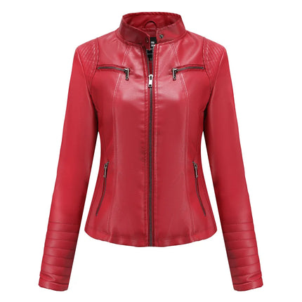 2025 Women's Leather Jacket Spring Autumn Thin Motorcycle Suit European Size Leather Jacket Short Fashion Women's Jacket