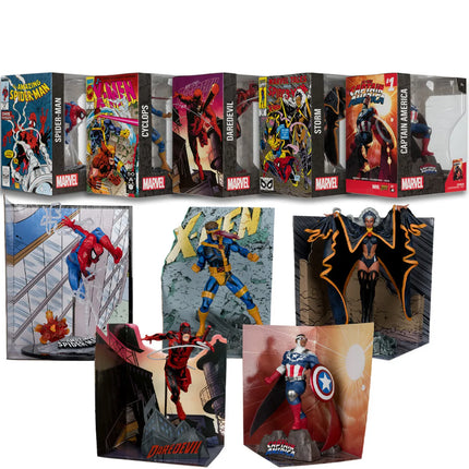 McFarlane Toys Marvel Spider-Man/Cyclops/Daredevil/Storm/Captain America 1:10th Scale Posed Figures w/Scenes Figure Model