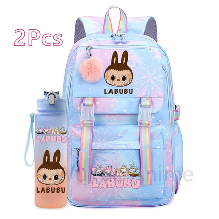 2Pcs/set Cute Cartoon Backpack with 750Ml Outdoor Sports Water Bottle Student Girl Boy Schoolbag Large Capacity Travel Bag Gift