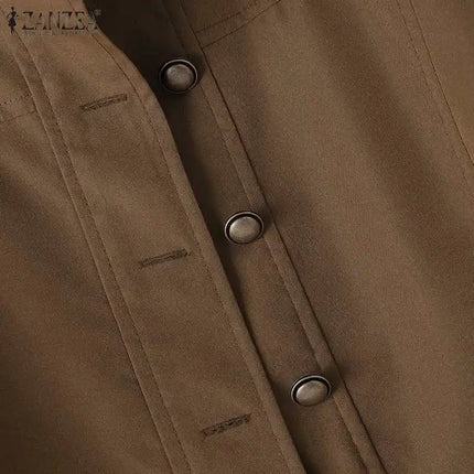 Stylish Spring Jackets Women Vintage OL Coats ZANZA Casual Long Sleeve O-Neck Outwear Solid Buttons Down Coat Female Tops 2024