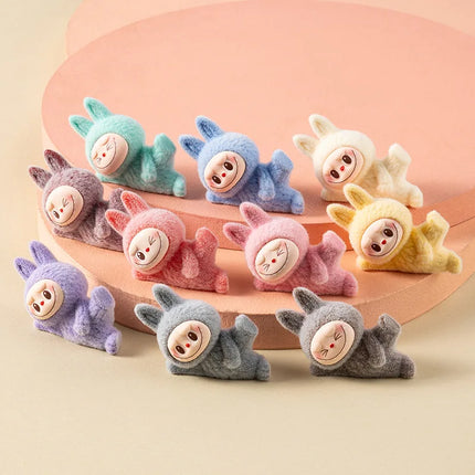 Mini Labubu Lying On The Side Doll Macaron Anime Figurine Model Ornament Cute Blind Bag Keychain Pendant Mini Ornament Kid Gifts