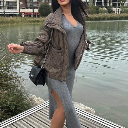 TRAFZA 2024 New Women Fashion Coat Long Sleeve Jackets With Drawstring Versatile Hight Street Outerwear Female Mujer Winter Coat