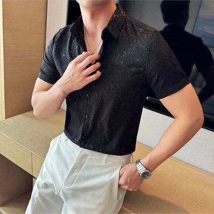 2025 Summer New Flower Shirts Men Short Sleeve Retro Casual Shirts Fashion Versatile Business Slim Social Party Tuxedo Blouse