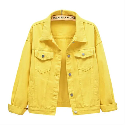 Pure Color Women's Denim Jacket Single-breasted Lapel Coat Fashion Casual Tops Green Black Red Blue Outerwear Female Overcoat