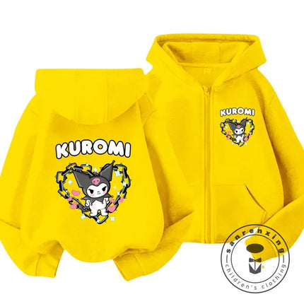 Children's Hoodies Child Sweatshirt Girls Cute Cartoon Hello Kitty Kuromi and Friend Sanrio Animal Printed Kids Zipper Clothes