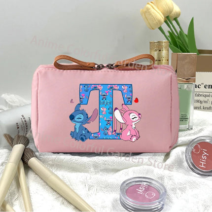 Disney Stitch Fashion Makeup Pouch for Women Cartoon Letter A-Z Printed Cosmetic Bag Students Portable Washing Bags Girls Gifts