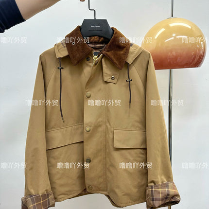B@r X Ships Joint Japanese Unwaxed Jacket Red Plaid Sleeves Women's Hooded Jacket Loose