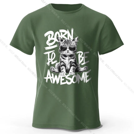 Mens Cool Cat T-Shirt 100% Cotton Oversized Handsome Feline Graphic Tee for Men and Women Streetwear Style