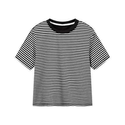 2025 New Summer Boys Striped Cotton T-Shirt Loose Fit Round Neck Short Sleeve Tee for Kids Ages 3-14 Years