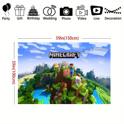 M-Minecraft Photo Backdrop Kids Happy Birthday Party Photography Backgrounds Banner Photoshoot Backdrops