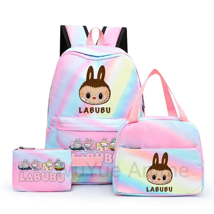 3Pcs/set Cartoon Printed Backpack with Lunch Bag Pencil Case Boy Girl Knapsack Teenage Student Large Capacity Colorful Bookbag