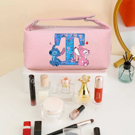 Disney Stitch Fashion Makeup Pouch for Women Anime High-capacity Cosmetic Bag Cartoon Letter A-Z Portable Handbag Washing Bags