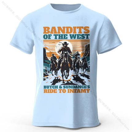 Men's Bandits of The West Printed T-Shirt 100% Cotton Oversized Street Graphic Tees for Men Women Summer Tops