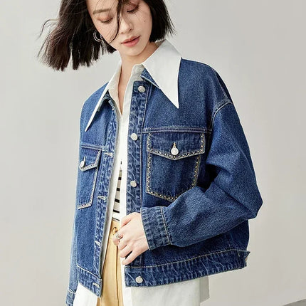SENTUBILA Embroidery Cotton Denim Jackets for Women 2025 Spring Casual Short Denim Coat Female Long Sleeve Outerwear W43W56028