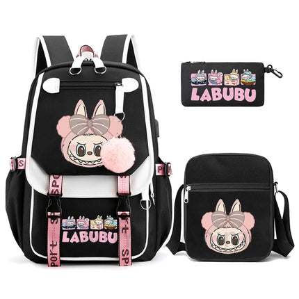 3Pcs/set Cartoon Printed Backpack with Shoulder Bag Pencil Case Bookbag Teenager Kid Student Boy Girl Schoolbag Colorful Bagpack