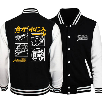 Japanese Retro Fashion Fish Jackets Man Fashion Hip Hop Baseball Uniform Personality Casual Jacket Warm Soft S-5Xl Clothing Male