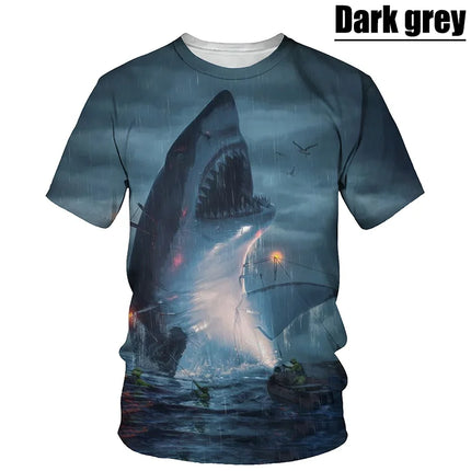 Unisex Fashion 3d Print T-shirt Cool Cartoon Shark Short Sleeve Tees Tops